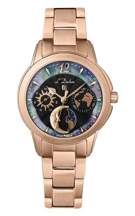 Женские часы L`Duchen Petit Celeste D 857.40.31, механизм кварцевый, циферблат черный, браслет нержавеющая сталь — Изображение 1